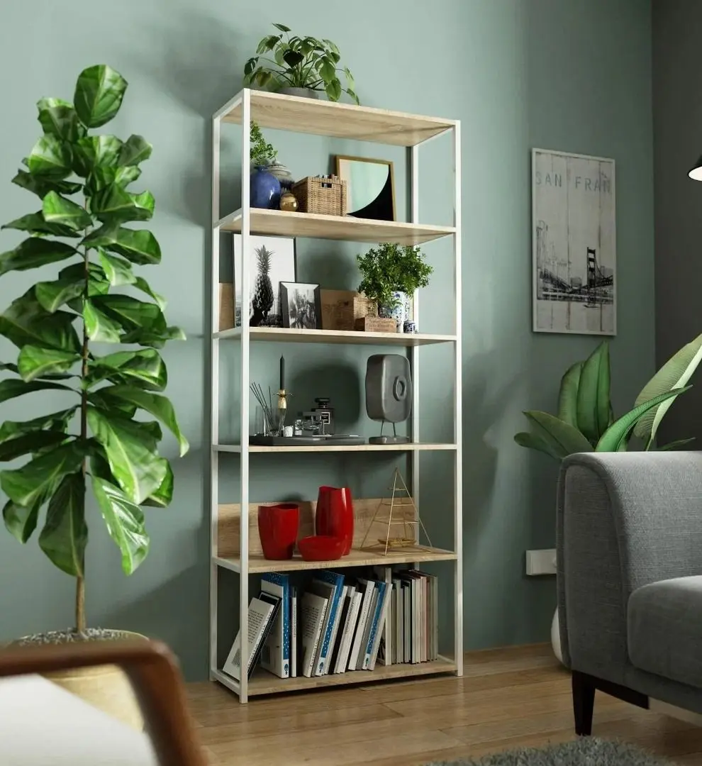 Etajera Akord Loft 80 6P (White/Sonoma oak)