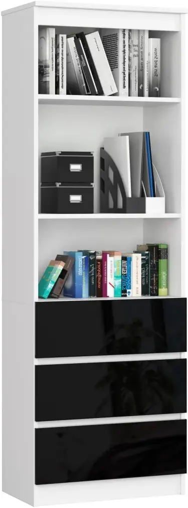 Стеллаж Akord R 60cm CLP 3SZ2P (White/Black Gloss) - 2