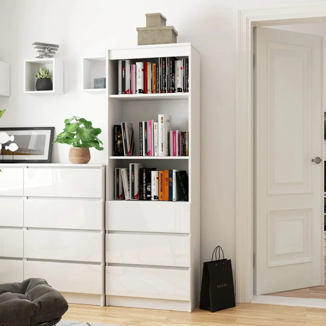 Etajera Akord R 60cm CLP 3SZ2P (White/White Gloss)