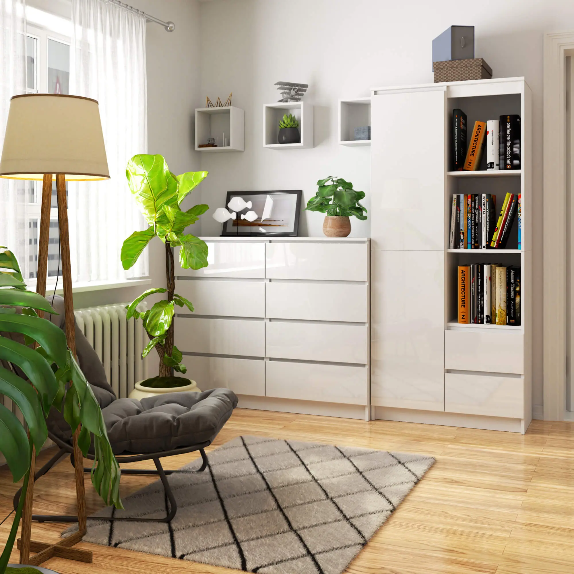 Etajera Akord R 80cm R11 (White/Glossy White)