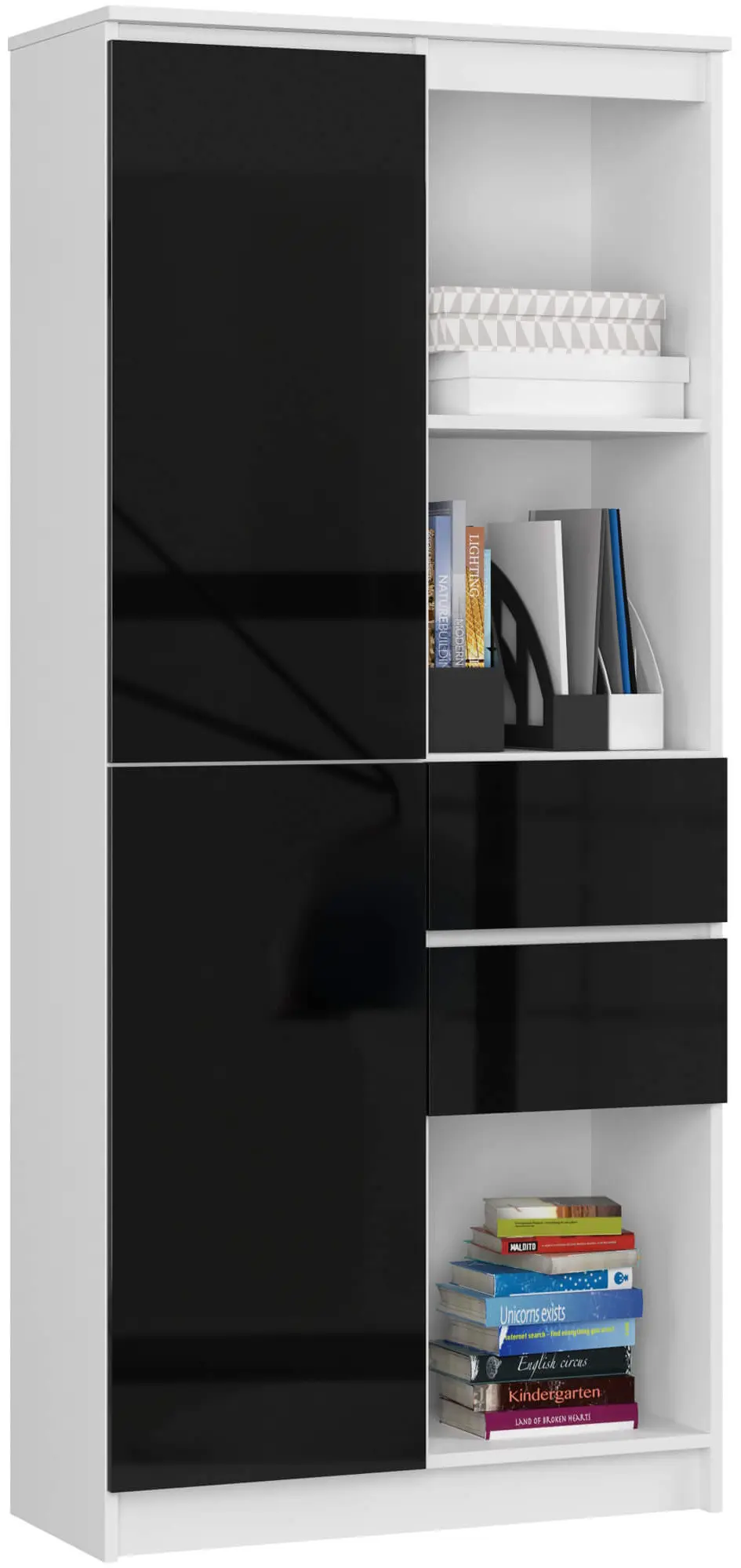 Etajera Akord R 80cm R15 (White/Black Gloss)