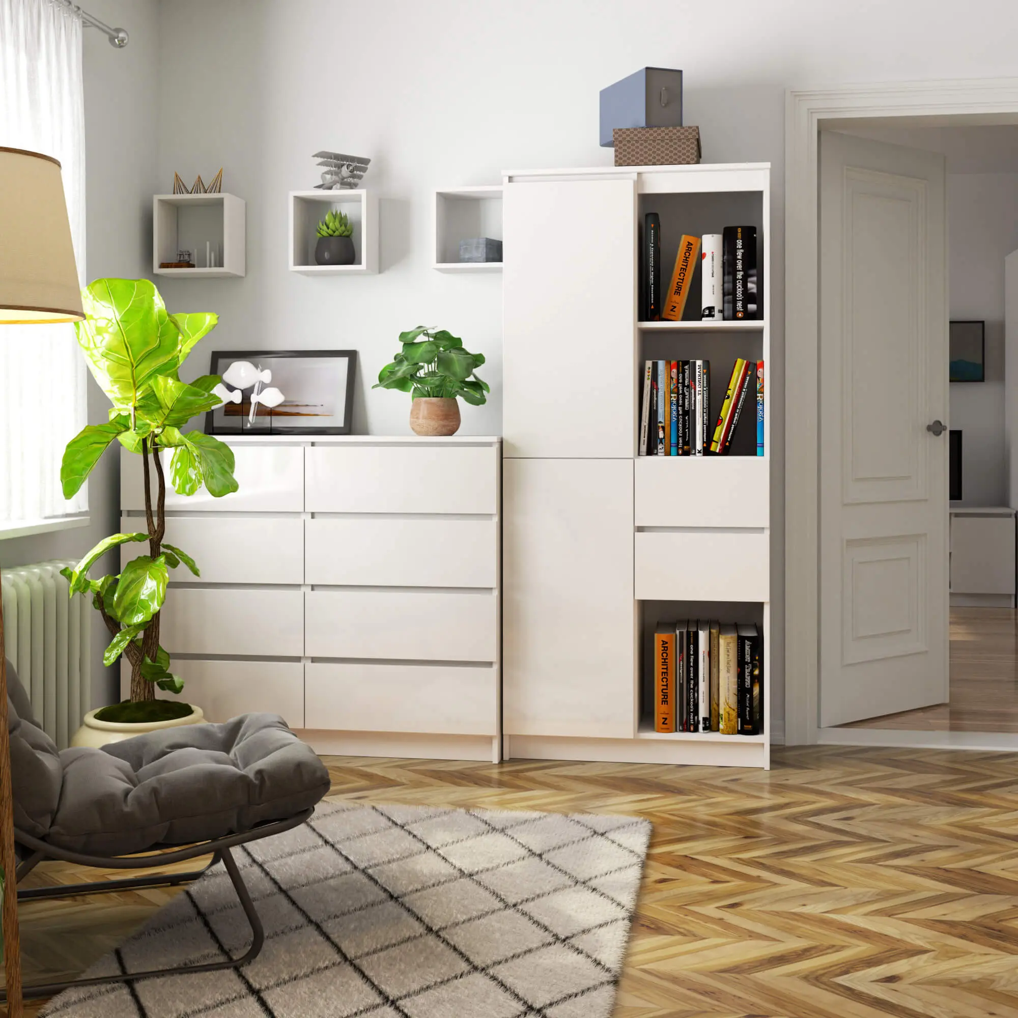 Etajera Akord R 80cm R15 (White/Glossy White)