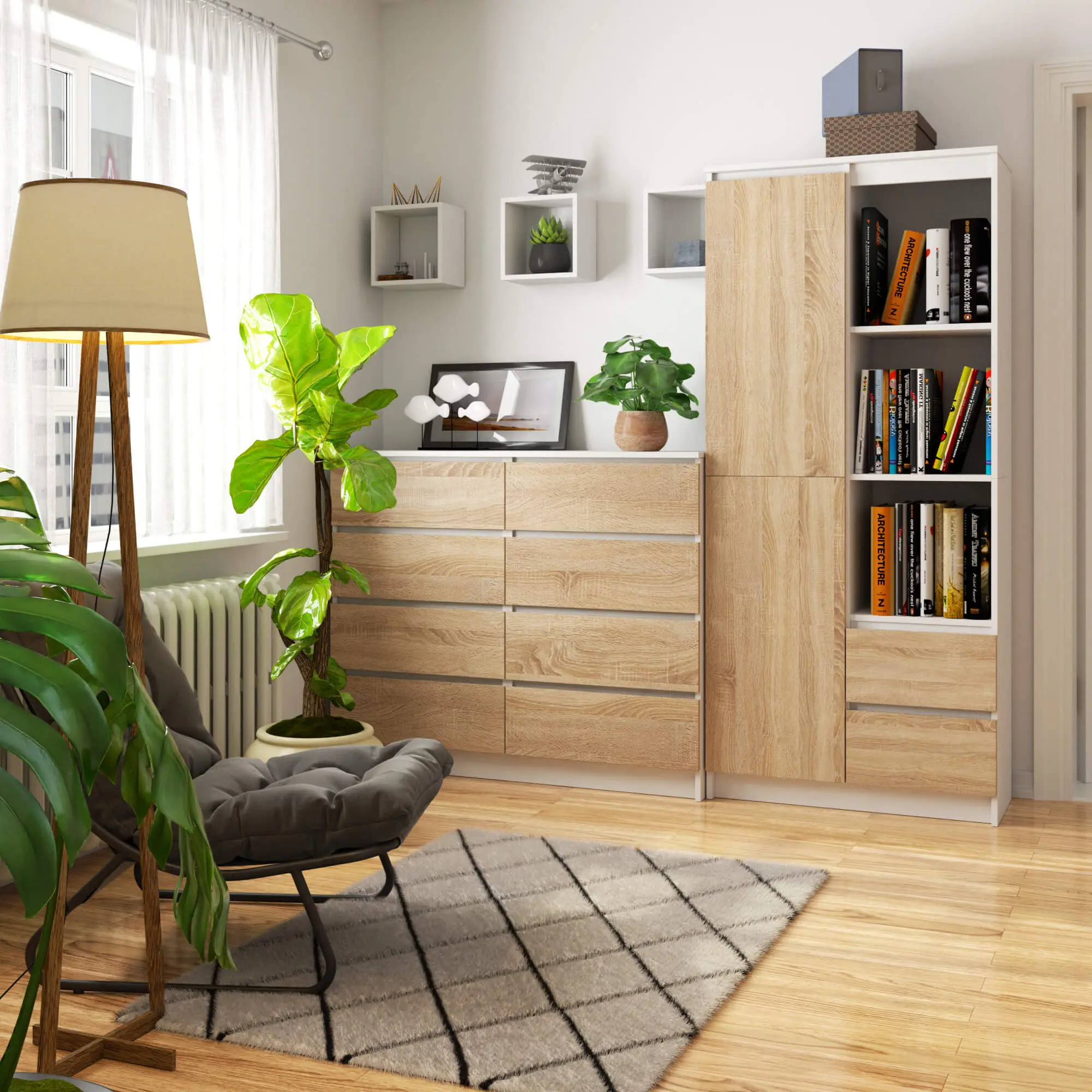 Etajera Akord R11 80cm 1D 2SZ (White/Sonoma Oak)