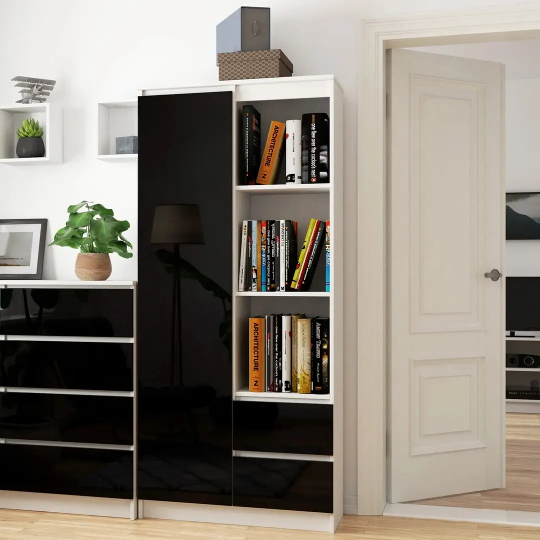 Стеллаж Akord R11 R 80cm CLP PK (White/Black Gloss)