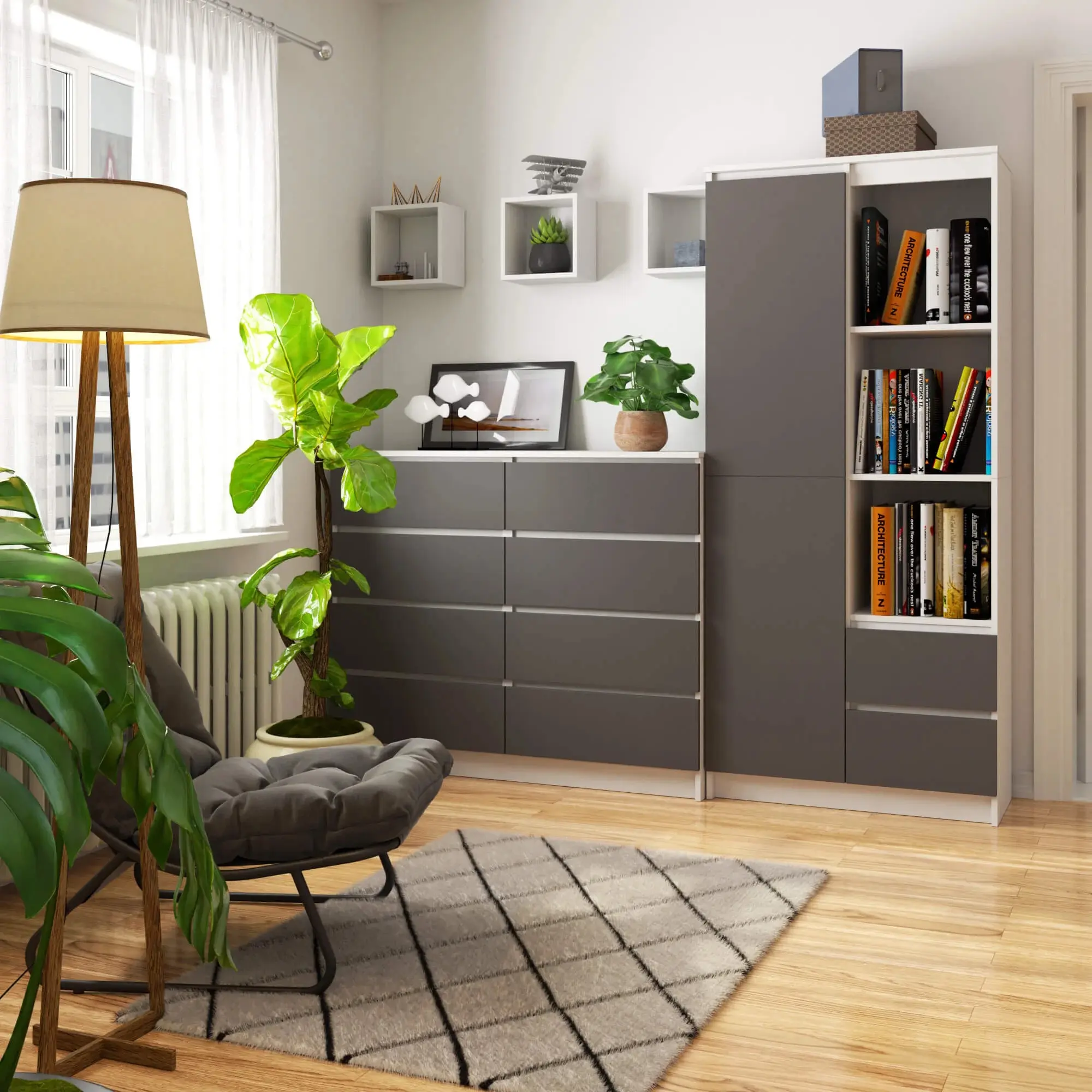 Etajera Akord R11 R80 1D 2SZ (White/Graphite Grey)