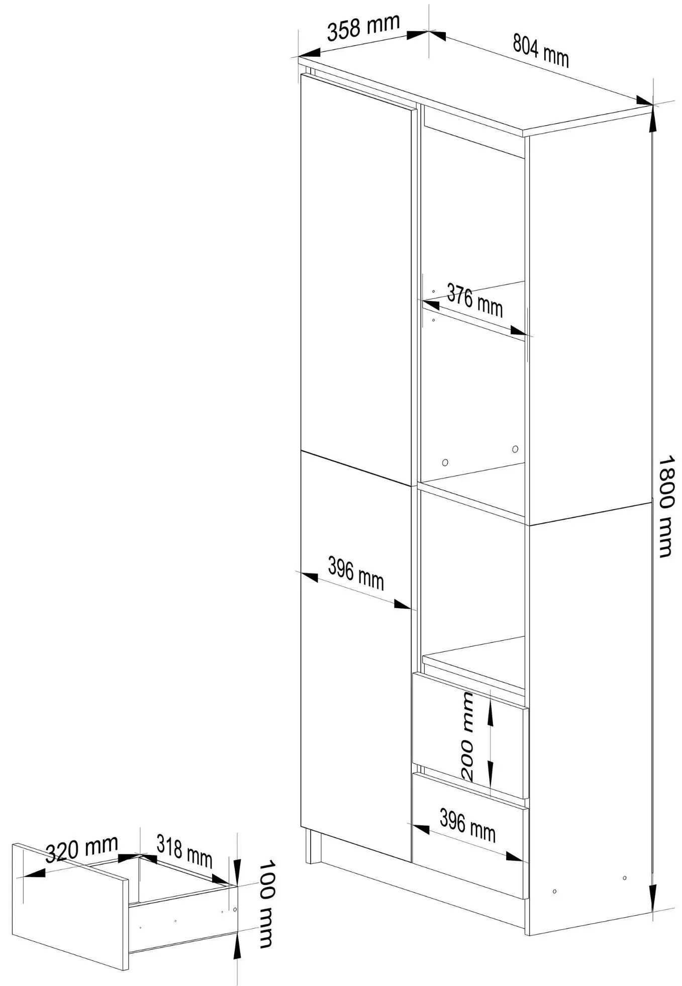 Etajera Akord R11 R80 1D 2SZ (White/Graphite Grey)