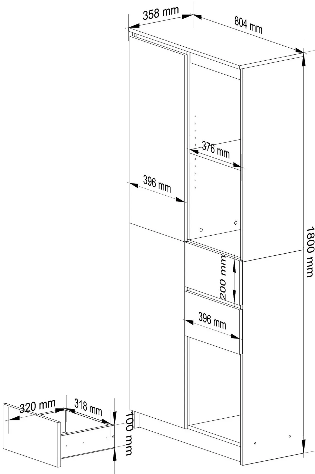 Etajera Akord R15 R80 1D 2SZ (White/Graphite Grey)