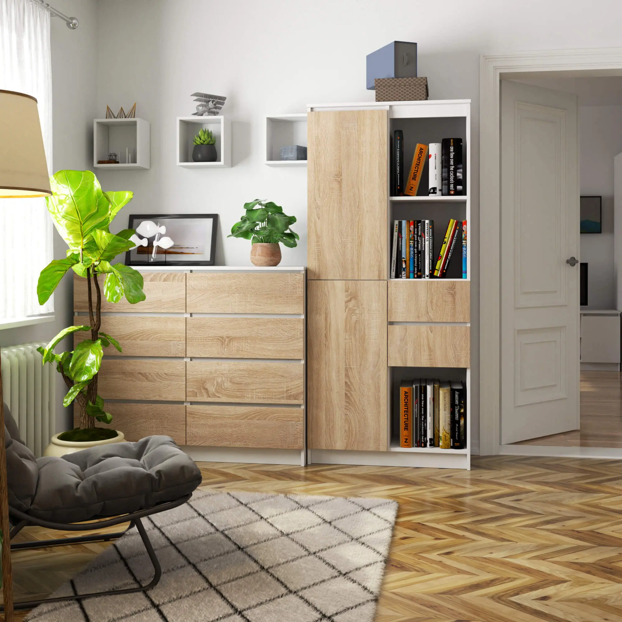 Etajera Akord R15 R80 1D 2SZ (White/Sonoma Oak)