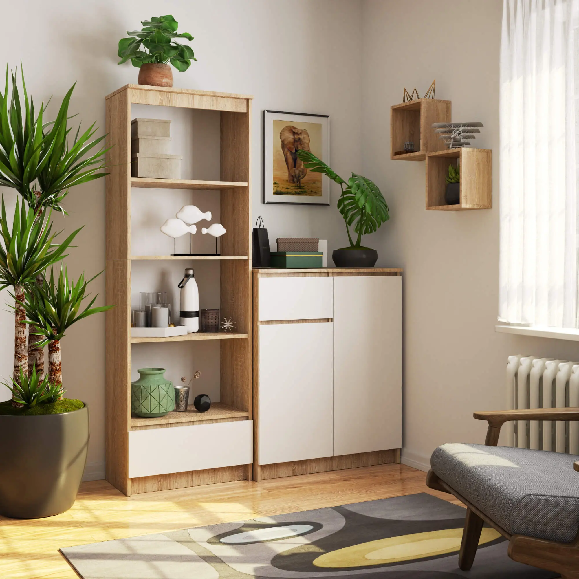 Etajera Akord R60 1SZ 4P (Sonoma Oak/White)