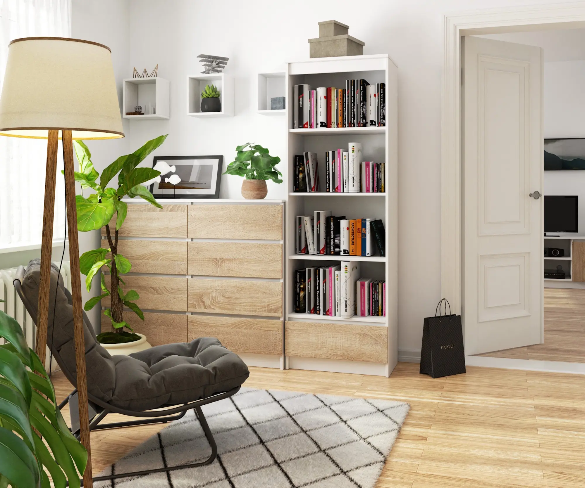 Etajera Akord R60 1SZ 4P (White/Sonoma Oak)