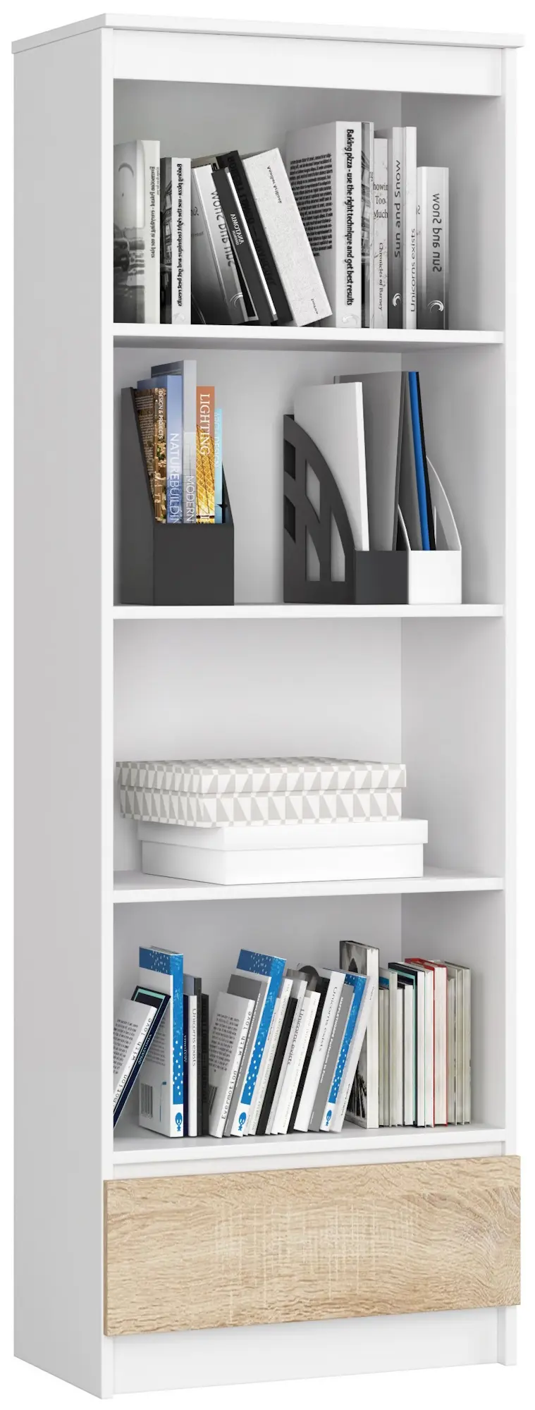 Etajera Akord R60 1SZ 4P (White/Sonoma Oak)