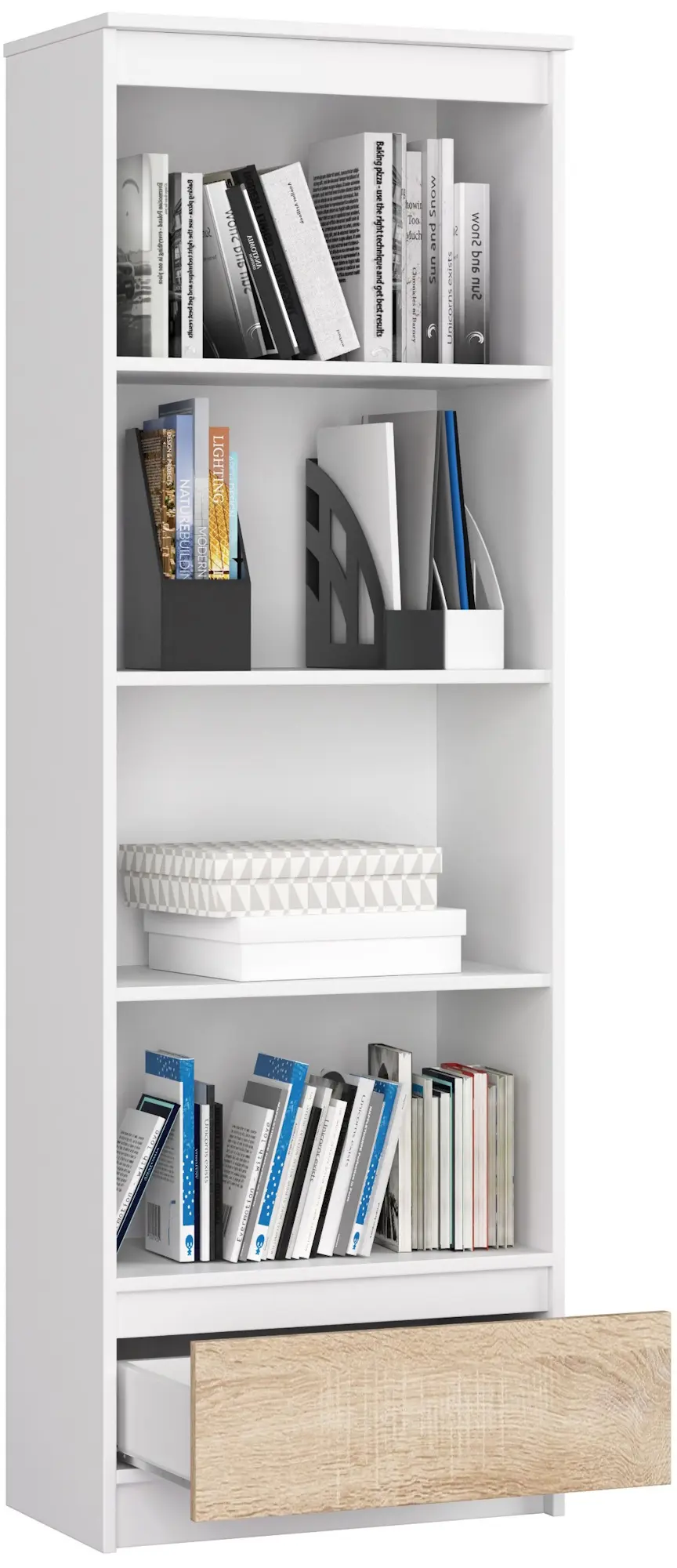 Etajera Akord R60 1SZ 4P (White/Sonoma Oak)