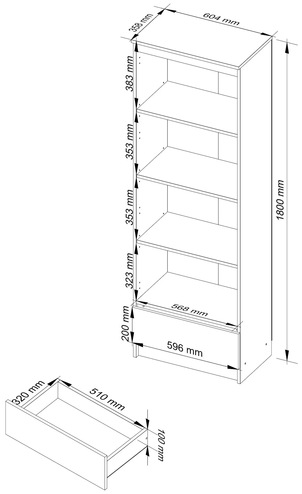 Etajera Akord R60 1SZ 4P (White/Sonoma Oak)