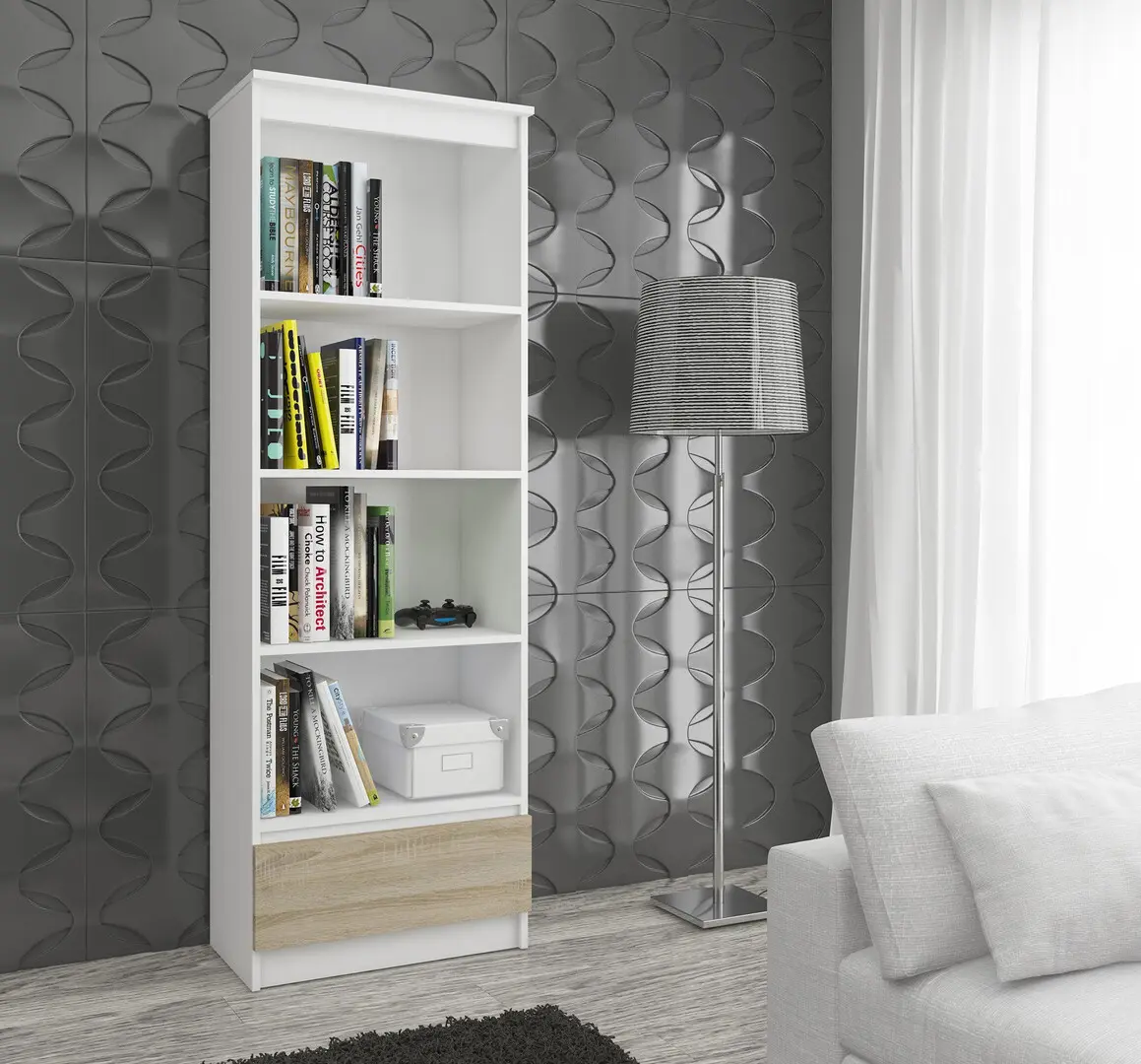 Etajera Akord R60 1SZ 4P (White/Sonoma Oak)