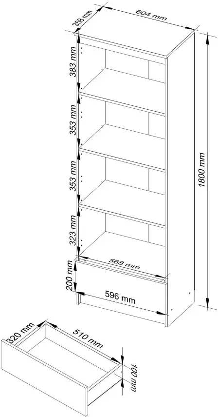 Стеллаж Akord R60 1SZ4P CLP PK (White/Graphite Grey) - 5