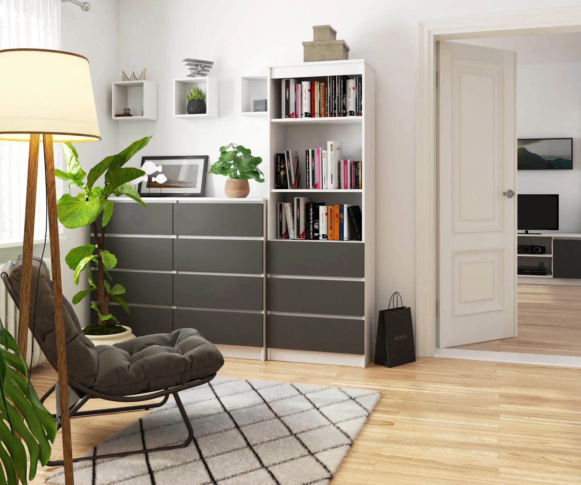 Etajera Akord R60 3SZ (White/Graphite Grey)