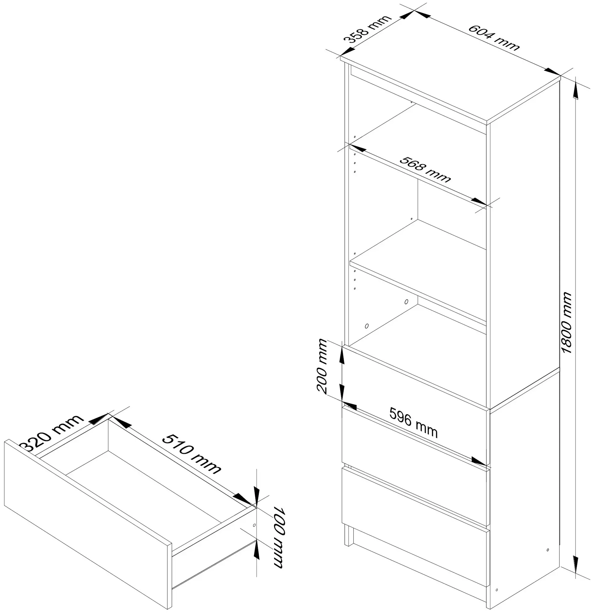 Etajera Akord R60 3SZ (White/Graphite Grey)