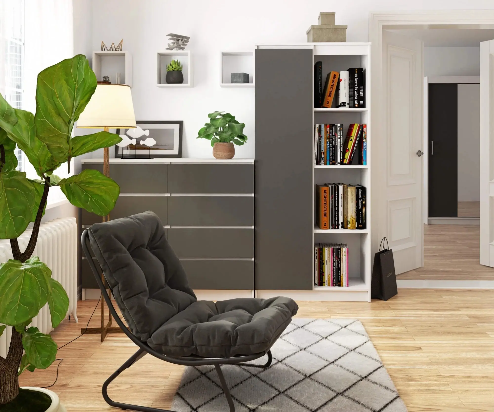 Стеллаж Akord R80 1D 4P (White/Graphite Grey)