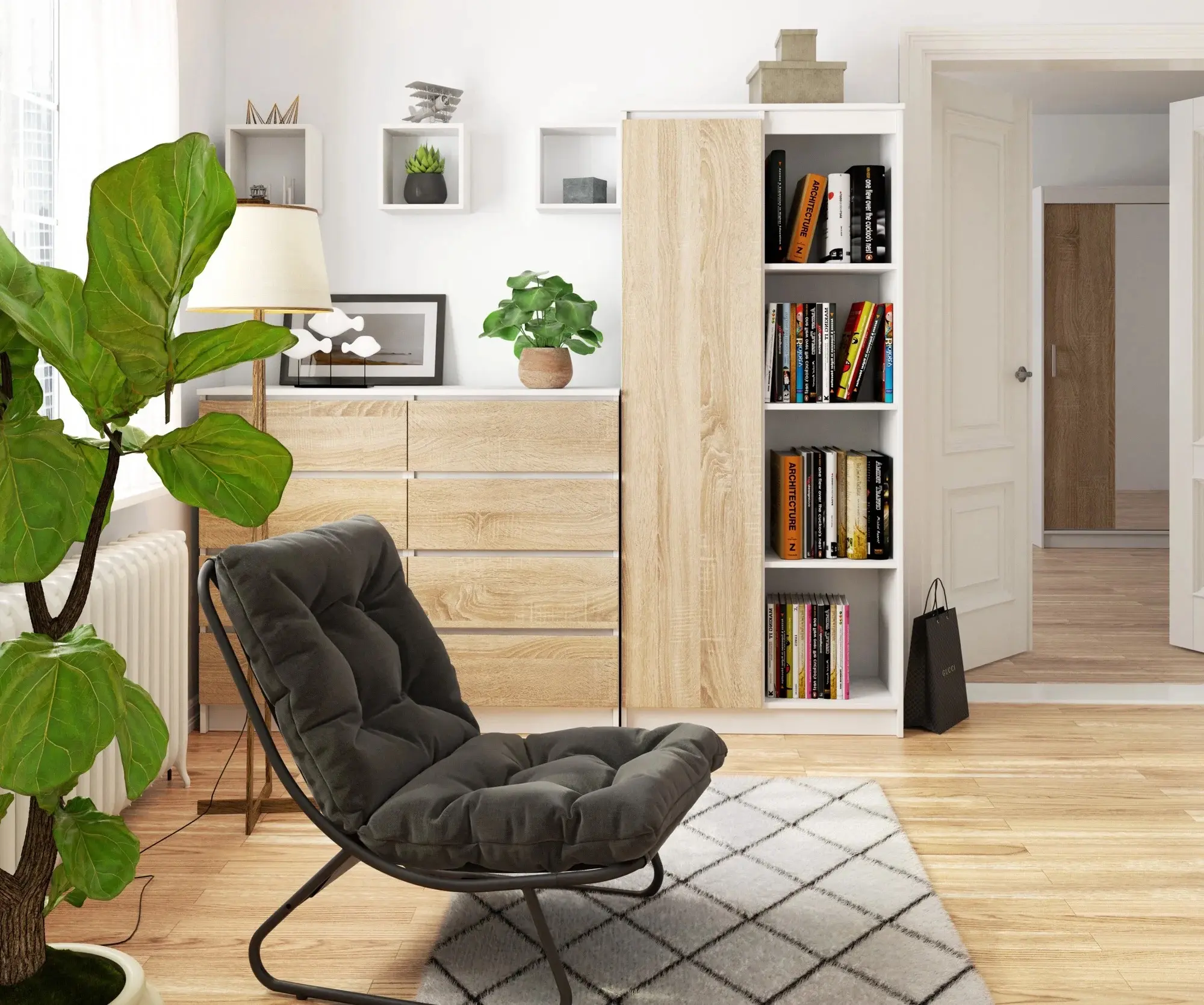 Etajera Akord R80 1D 4P (White/Sonoma Oak)