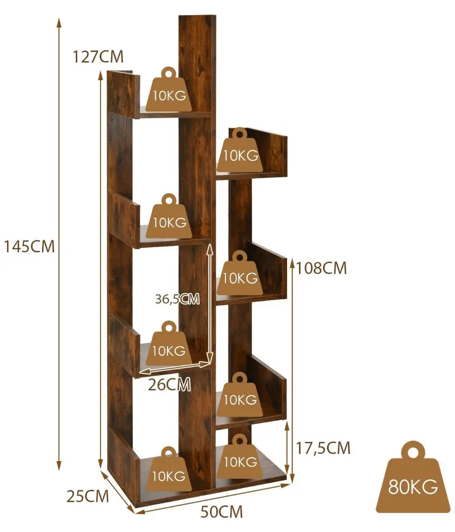 Стеллаж Costway CB10687CF (Rustic Brown) - 4