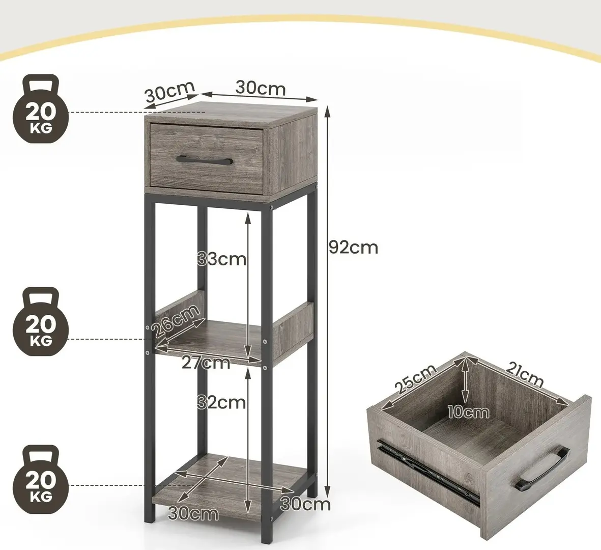 Etajera Costway HZ10214GR (Grey/Black)