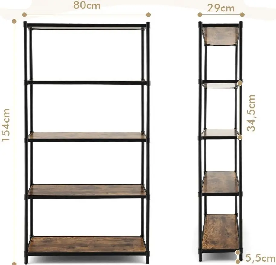 Стеллаж Costway JV10678DK (Rustic Brown/Black)