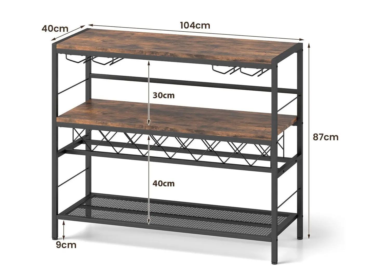 Etajera Costway JV10901CF (Rustic Brown/Black)