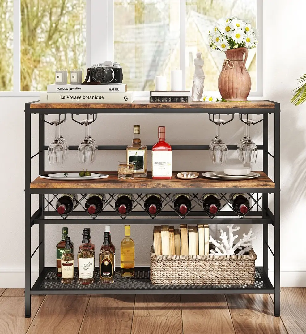 Etajera Costway JV10901CF (Rustic Brown/Black)
