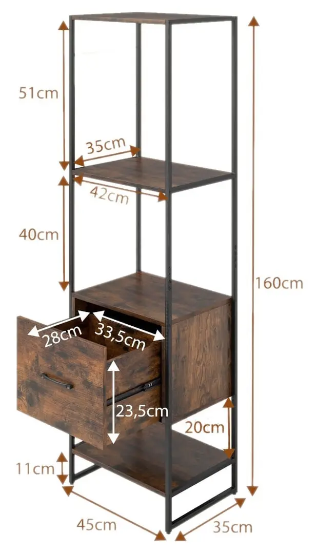Стеллаж Costway JV11921CF (Rustic Brown)