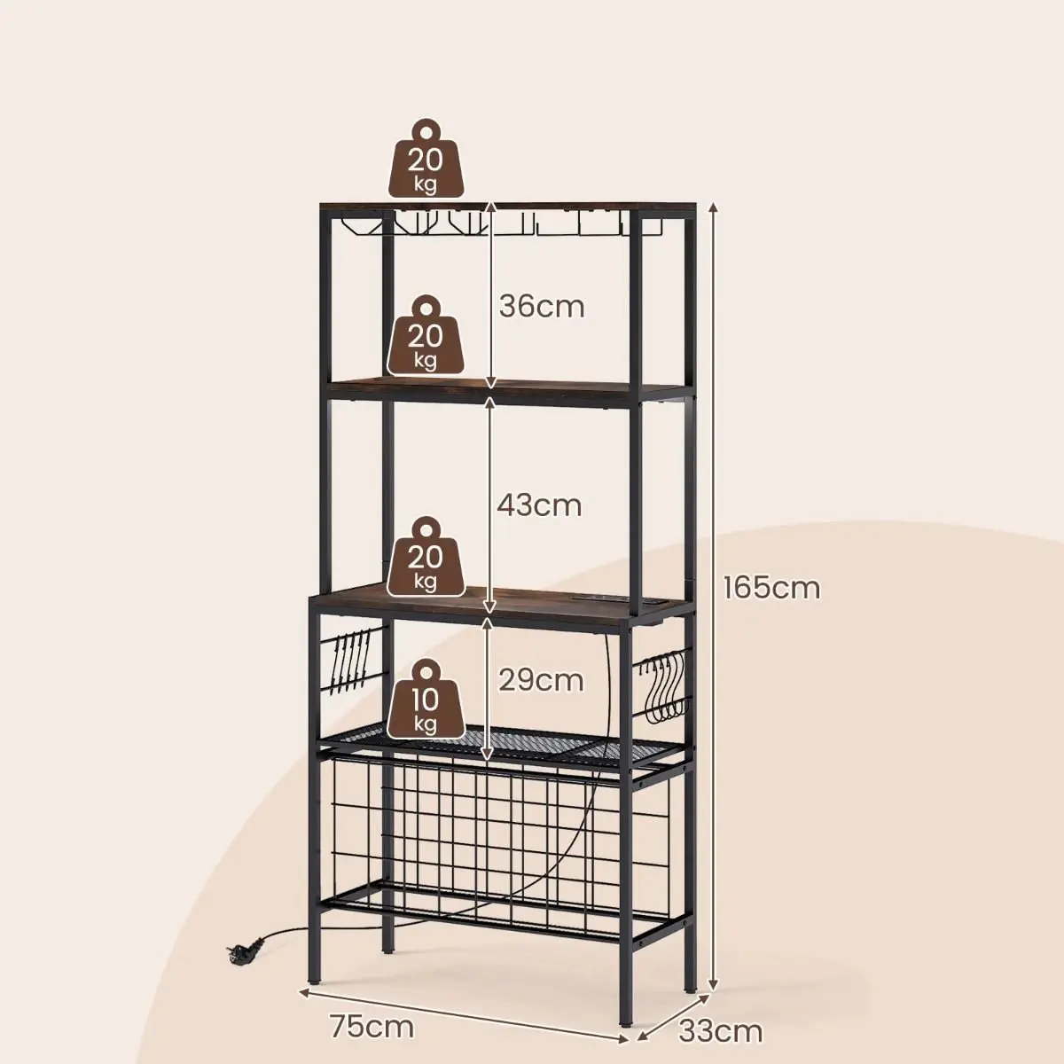 Etajera Costway JV12546DE-CF (Brown/Black) - 3