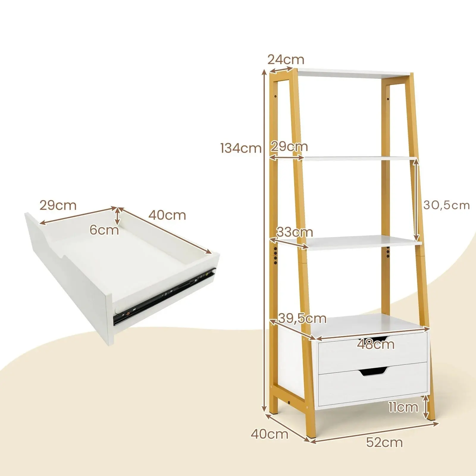 Etajera Costway JV12654WH (White/Gold) - 3