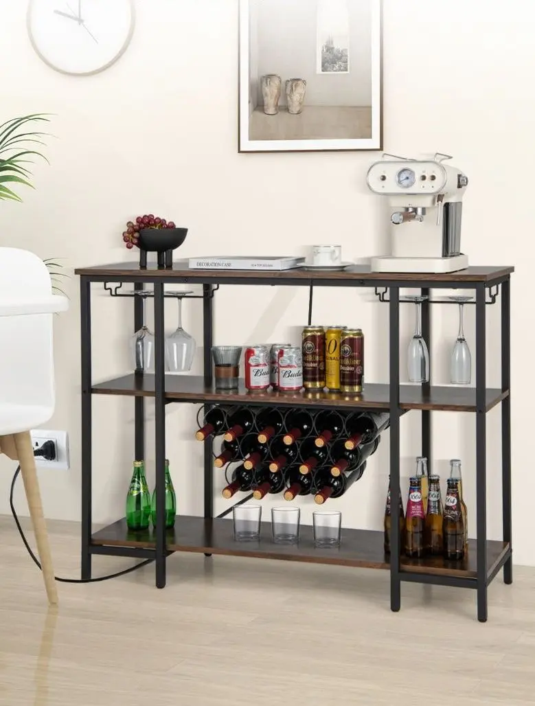 Etajera pentru sticle Costway JV11142DE-CF (Rustic Brown/Black)