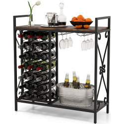 Etajera pentru sticle Costway JV12128CF (Rustic Brown/Black) Thumb