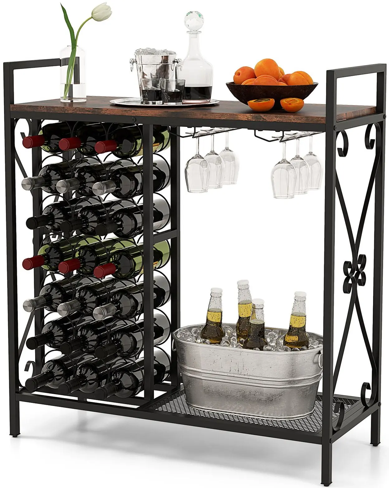 Etajera pentru sticle Costway JV12128CF (Rustic Brown/Black) - 3
