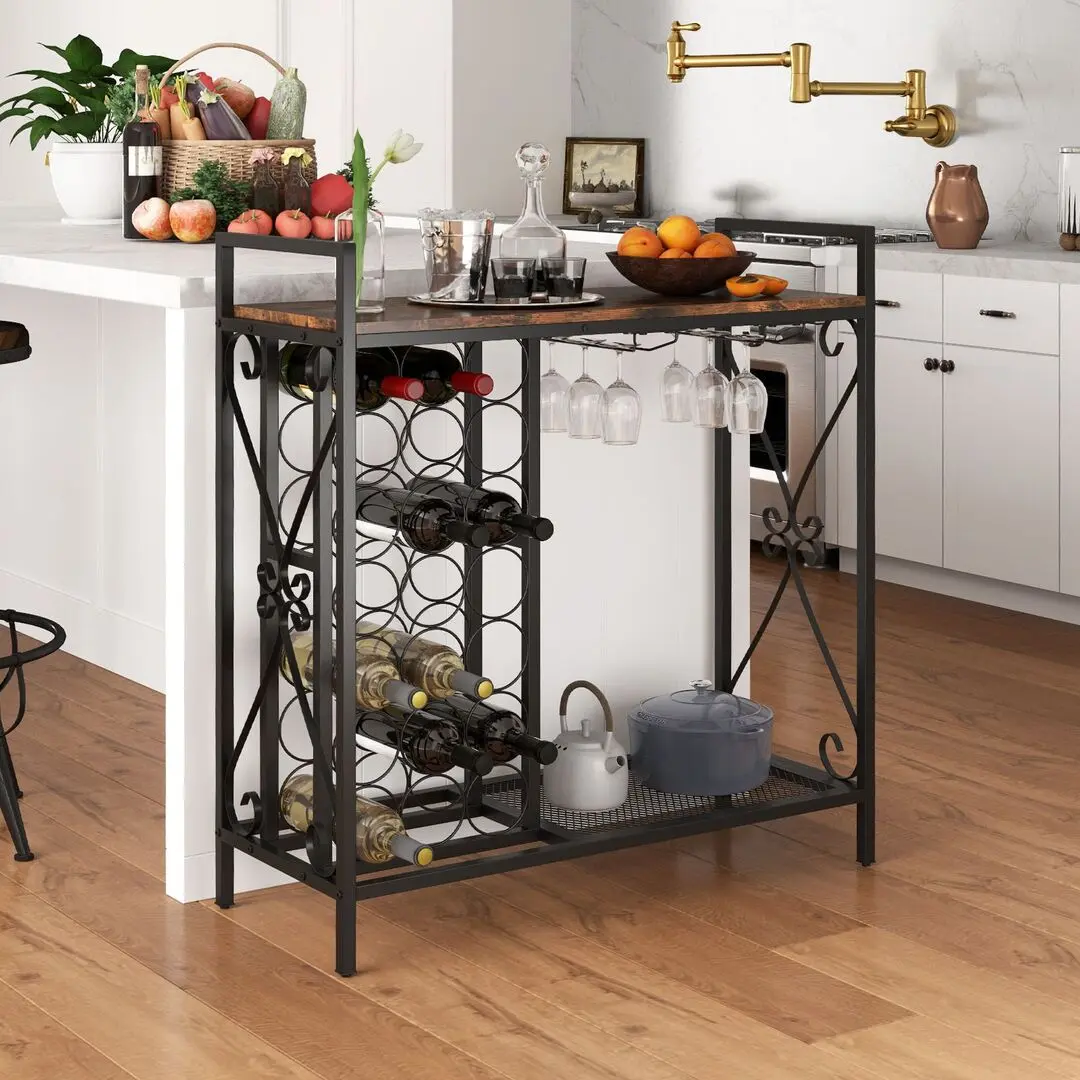 Etajera pentru sticle Costway JV12128CF (Rustic Brown/Black)