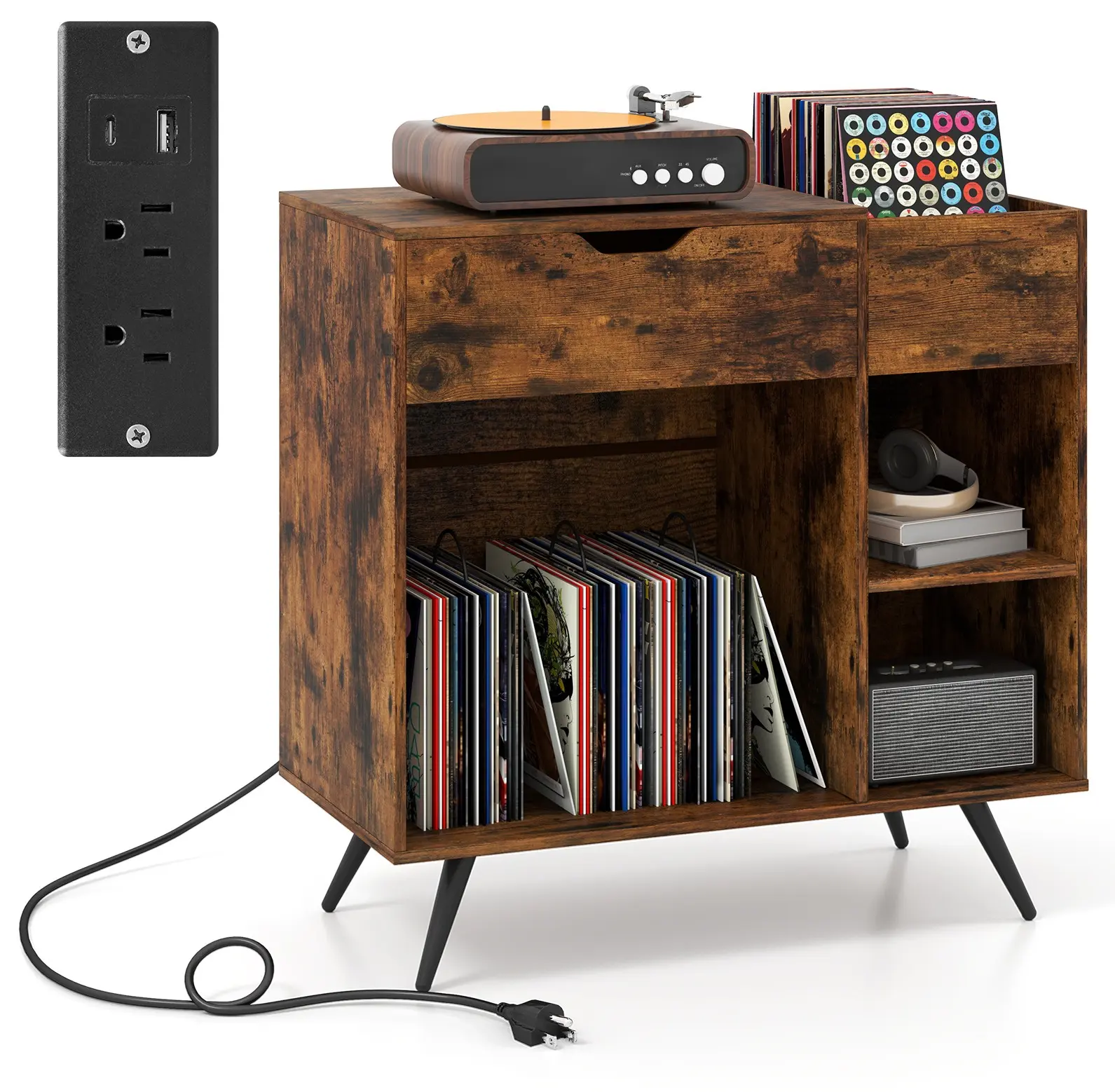 Стеллаж для виниловых пластинок Costway JV12144DE-CF (Rustic Brown) - 4