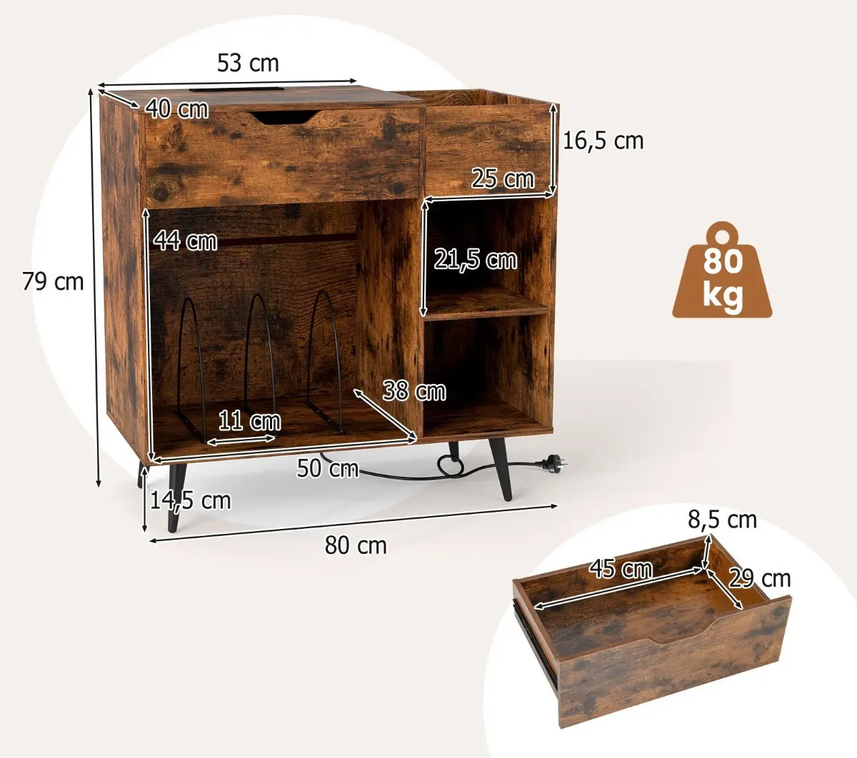 Стеллаж для виниловых пластинок Costway JV12144DE-CF (Rustic Brown) - 5