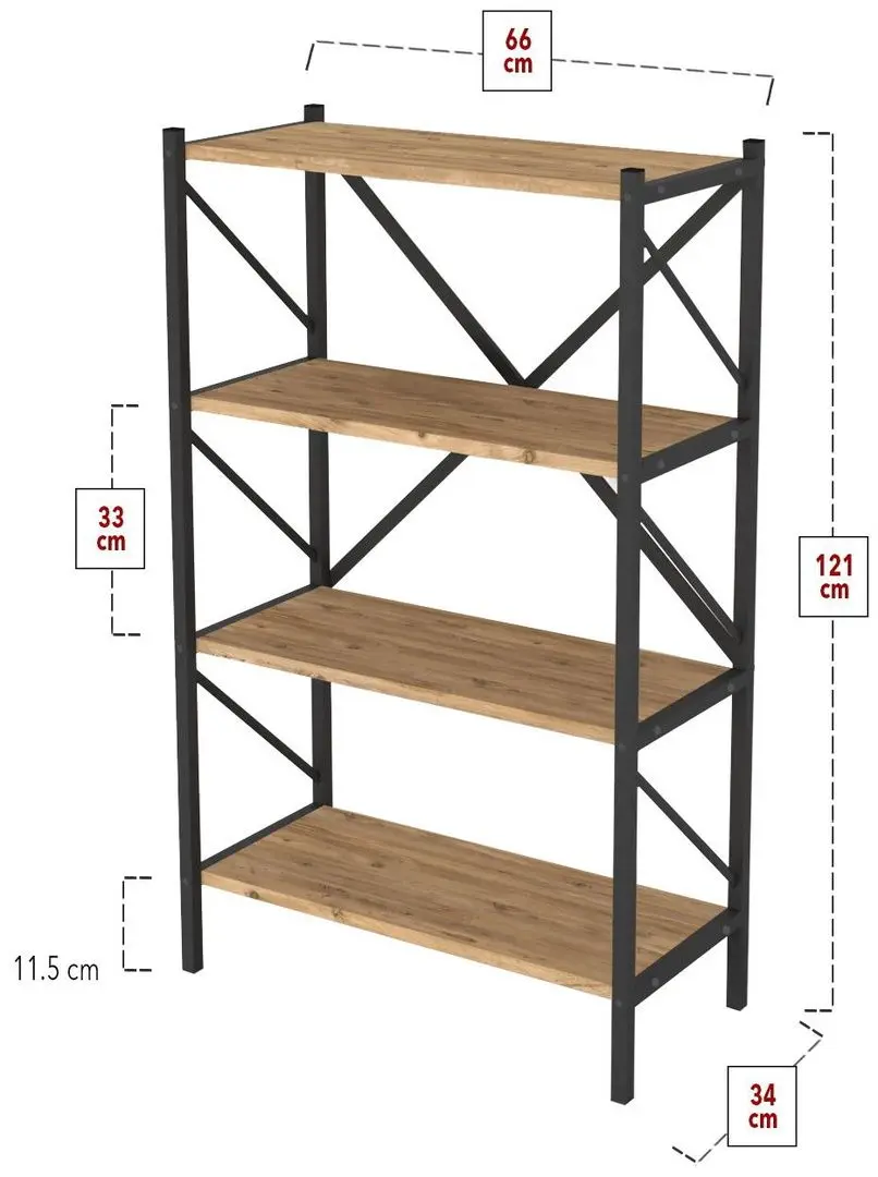 Etajera Bofigo 4 Shelves Metal (Pine/Black)