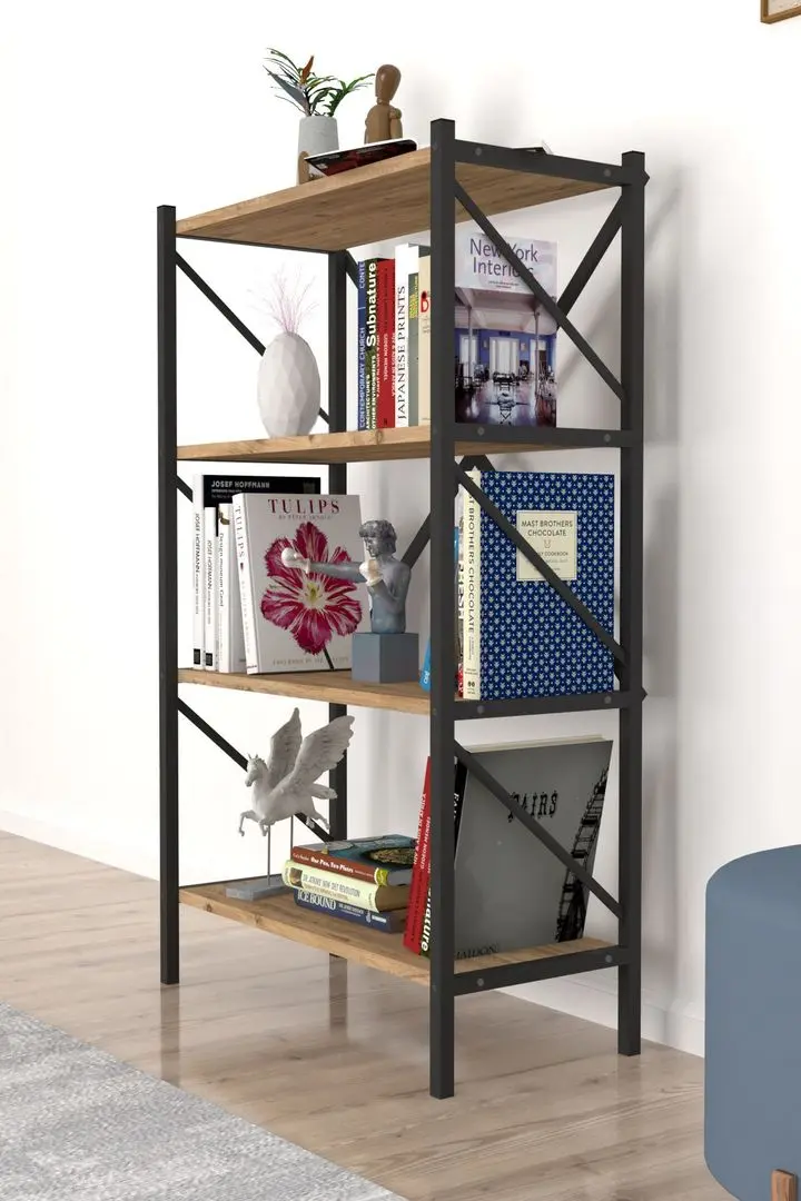 Etajera Bofigo 4 Shelves Metal (Pine/Black)