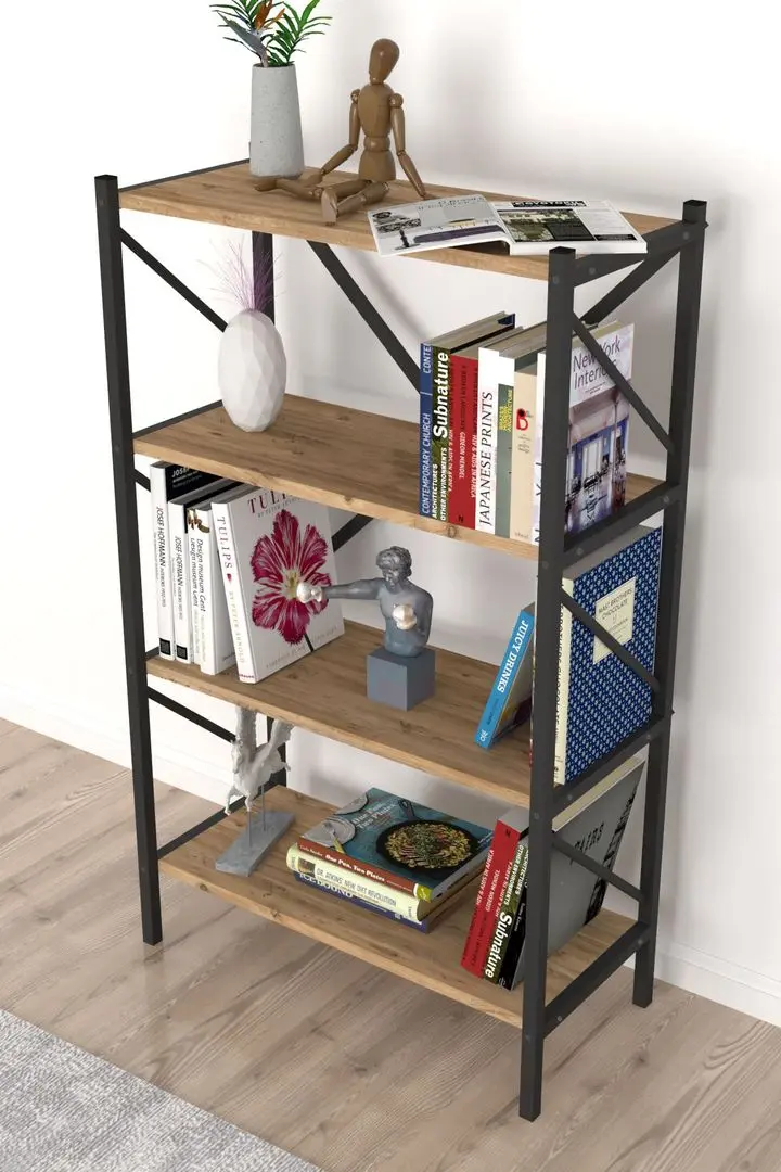 Etajera Bofigo 4 Shelves Metal (Pine/Black)
