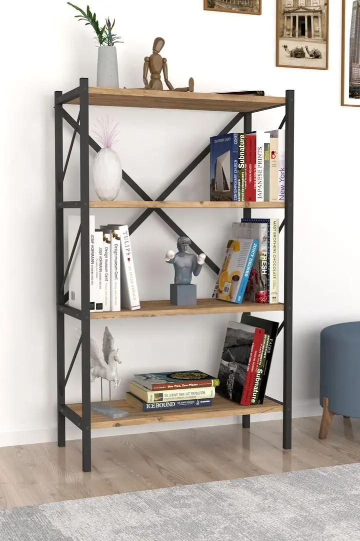 Etajera Bofigo 4 Shelves Metal (Pine/Black)