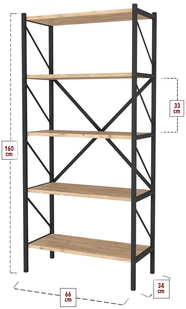 Etajera Bofigo Shelves Metal 5 sectiuni (Pine/Black)