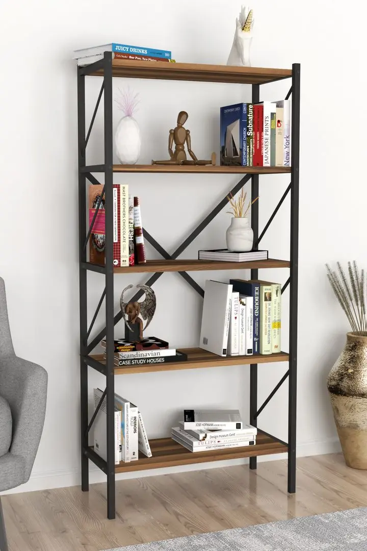 Etajera Bofigo Shelves Metal 5 sectiuni (Walnut/Black) - 4