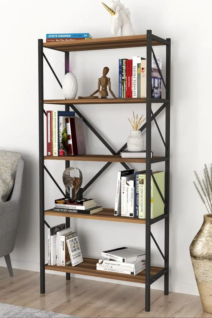 Etajera Bofigo Shelves Metal 5 sectiuni (Walnut/Black)