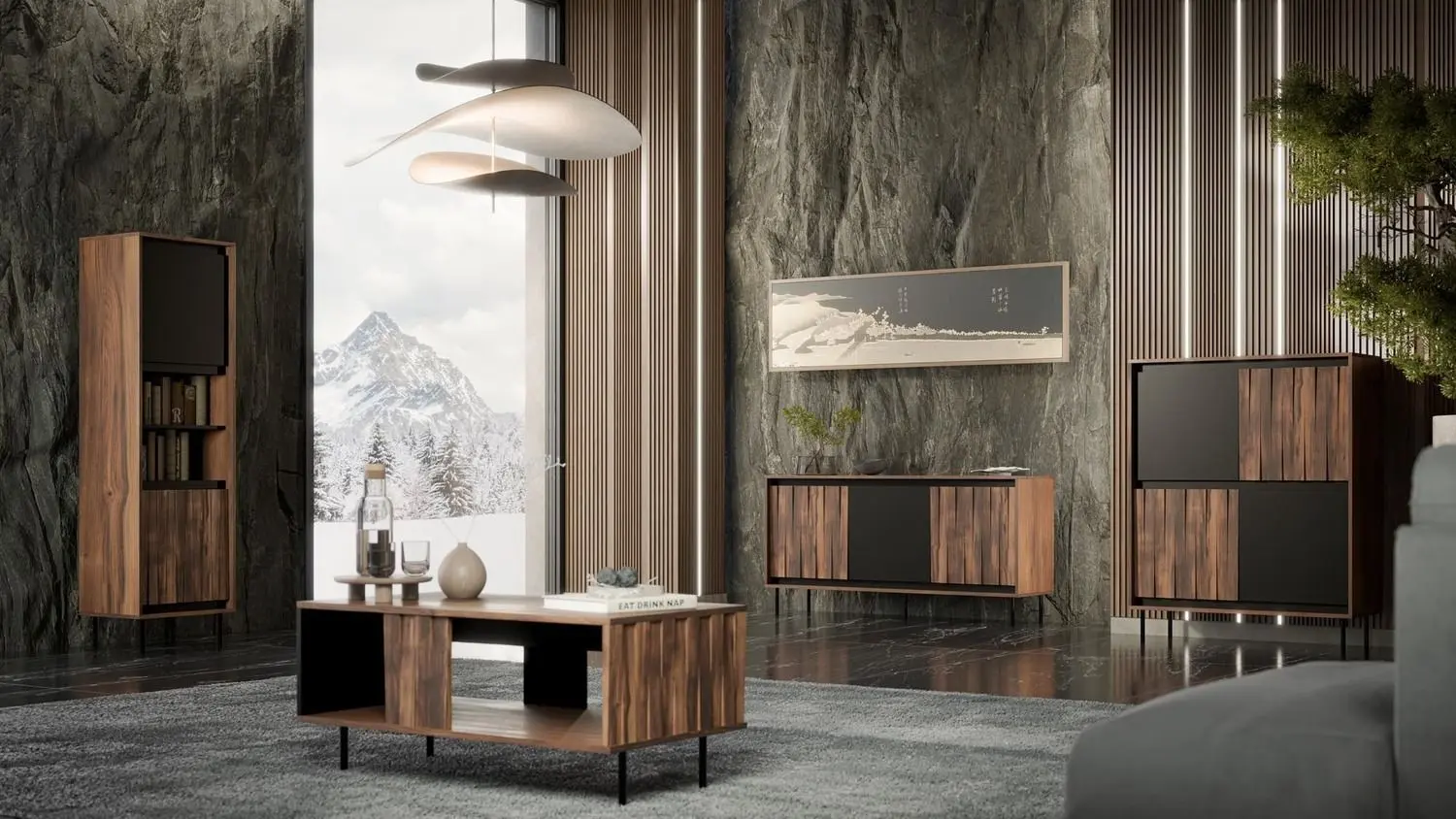 Etajera Halmar Swing W-1 (Walnut/Black)