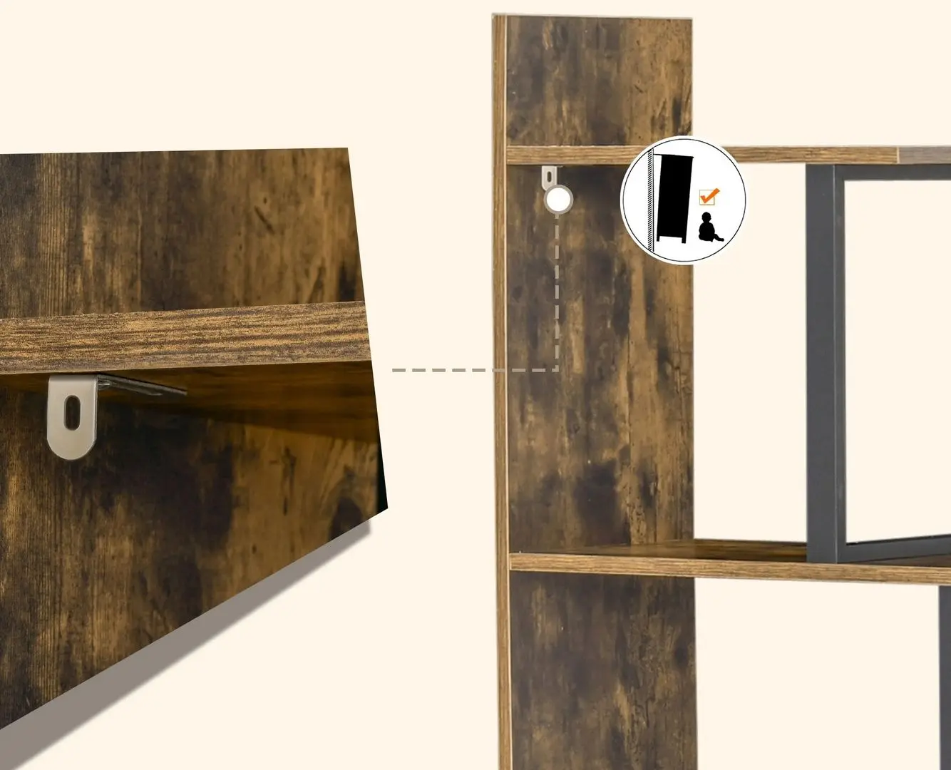 Стеллаж Homcom 836-146 102x30x160 cm (Oak/Black) - 4