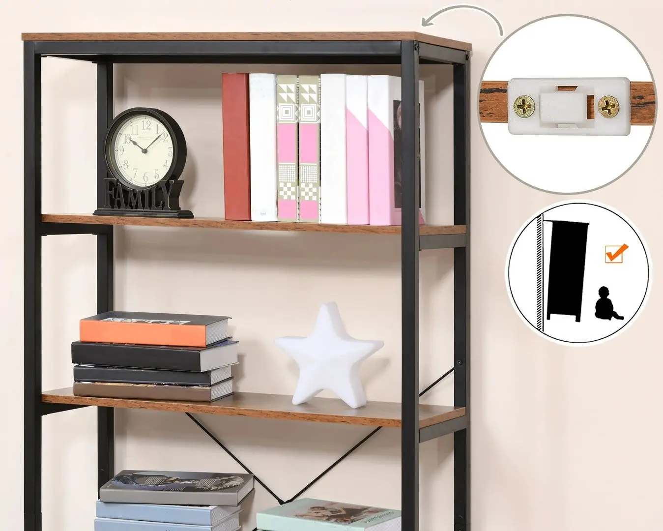 Etajera Homcom 836-279 80x30x180 cm (Oak/Black)