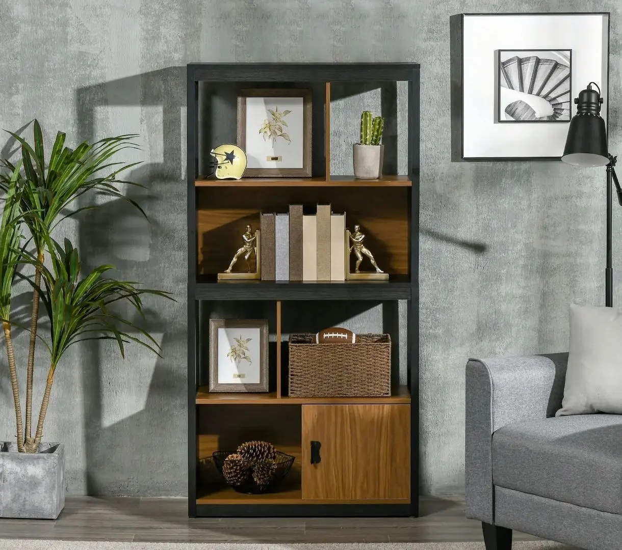 Стеллаж Homcom 836-504 (Walnut/Black)