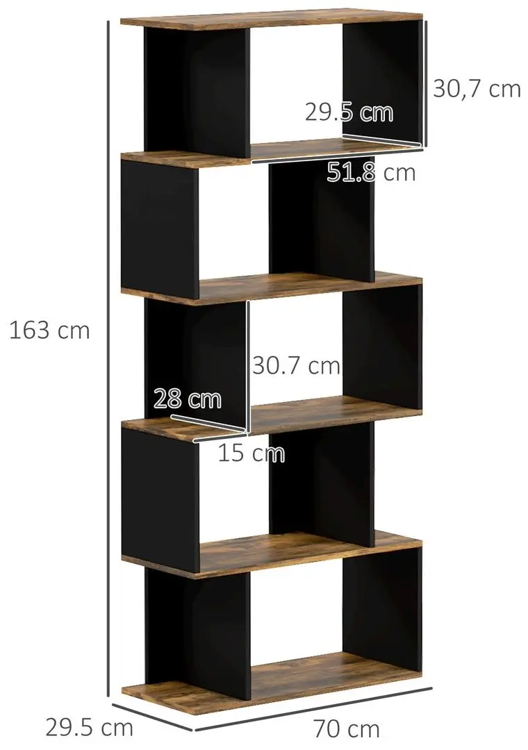 Стеллаж Homcom 836-557V00RB 70x29x163 cm (Rustic Brown/Black) - 2