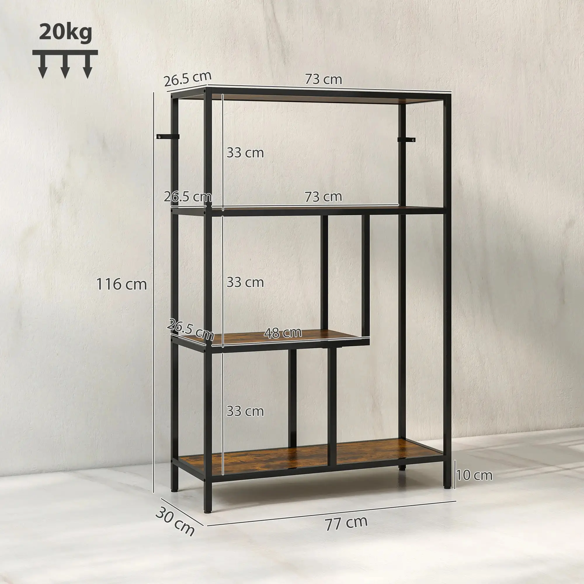 Etajera Homcom 838-546V00DW (Rustic Brown/Black) - 4